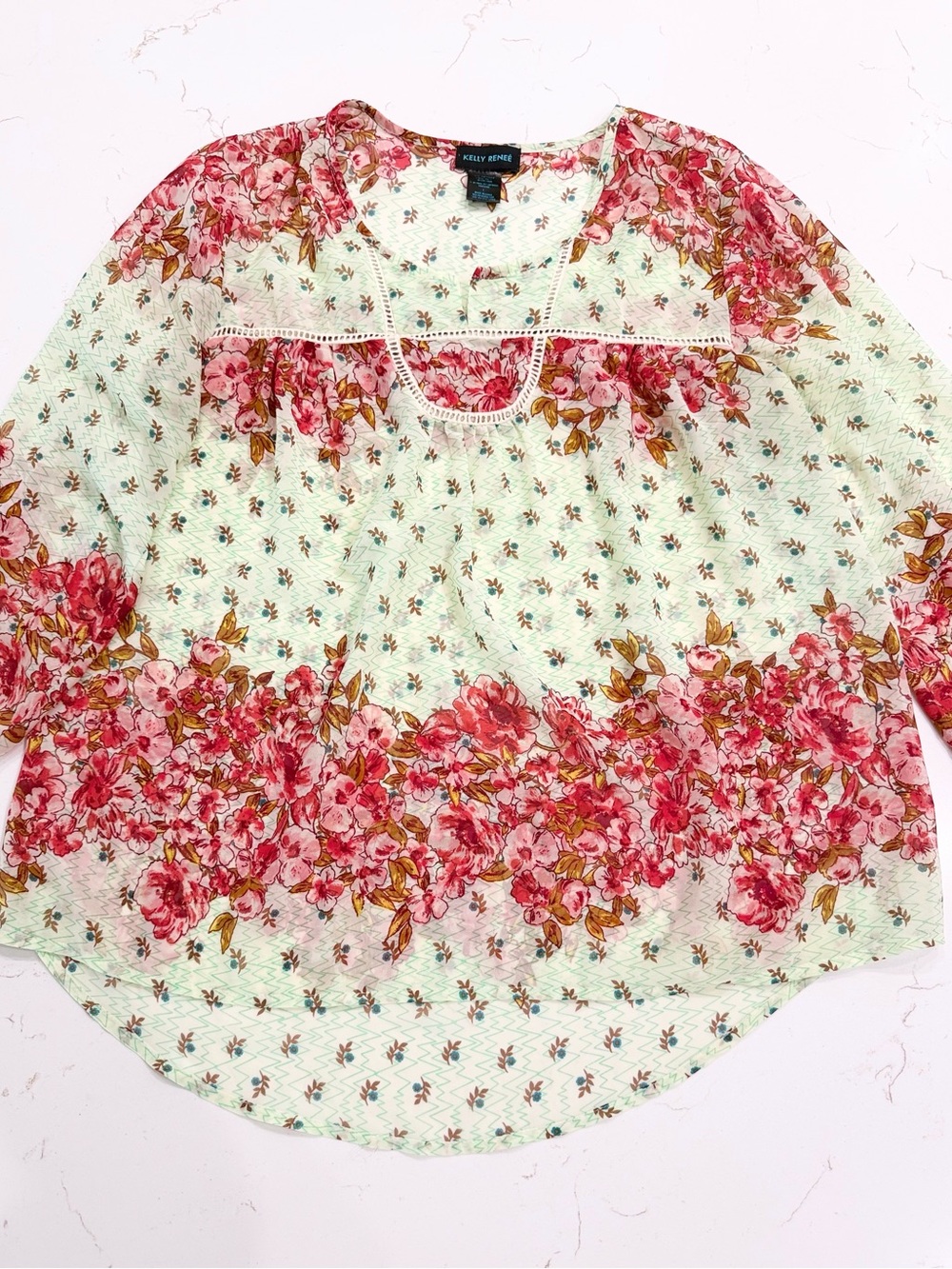 Kelly & Katie Cream Floral Boho Peasant Blouse - Pink Floral